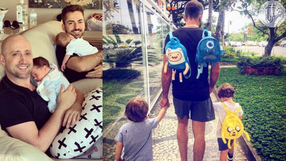 Thales Bretas, viúvo de Paulo Gustavo, leva filhos gêmeos para a escola e web lembra humorista nos comentários