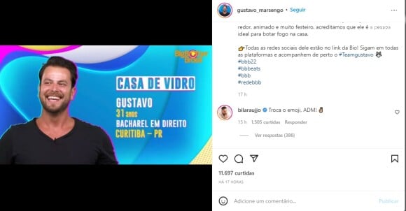 'BBB 22': Bil Araújo pede para Gustavo Marsengo trocar de emoji na web