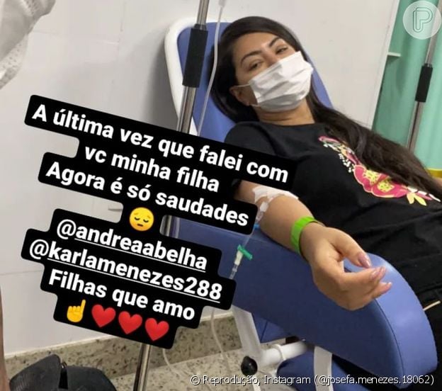 Foto de Paulinha Abelha no hospital foi compartilhada pela mãe, Josefa Menezes
