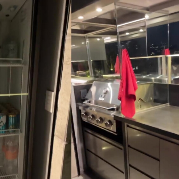 Fora do 'BBB 22', Tiago Abravanel tem cozinha com frigobar e bebidas alcoólicas para receber visitas em apartamento de luxo