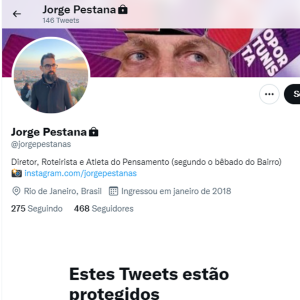 BBB 22: a conta de Jorge Pestana no Twitter é trancada, portanto, só pessoas autorizadas têm acesso ao conteúdo