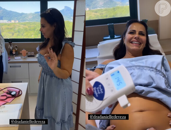 Viviane Araujo revelou quantos quilos ganhou desde o início da gravidez e fez ultrassonografia para ouvir o coração do bebê