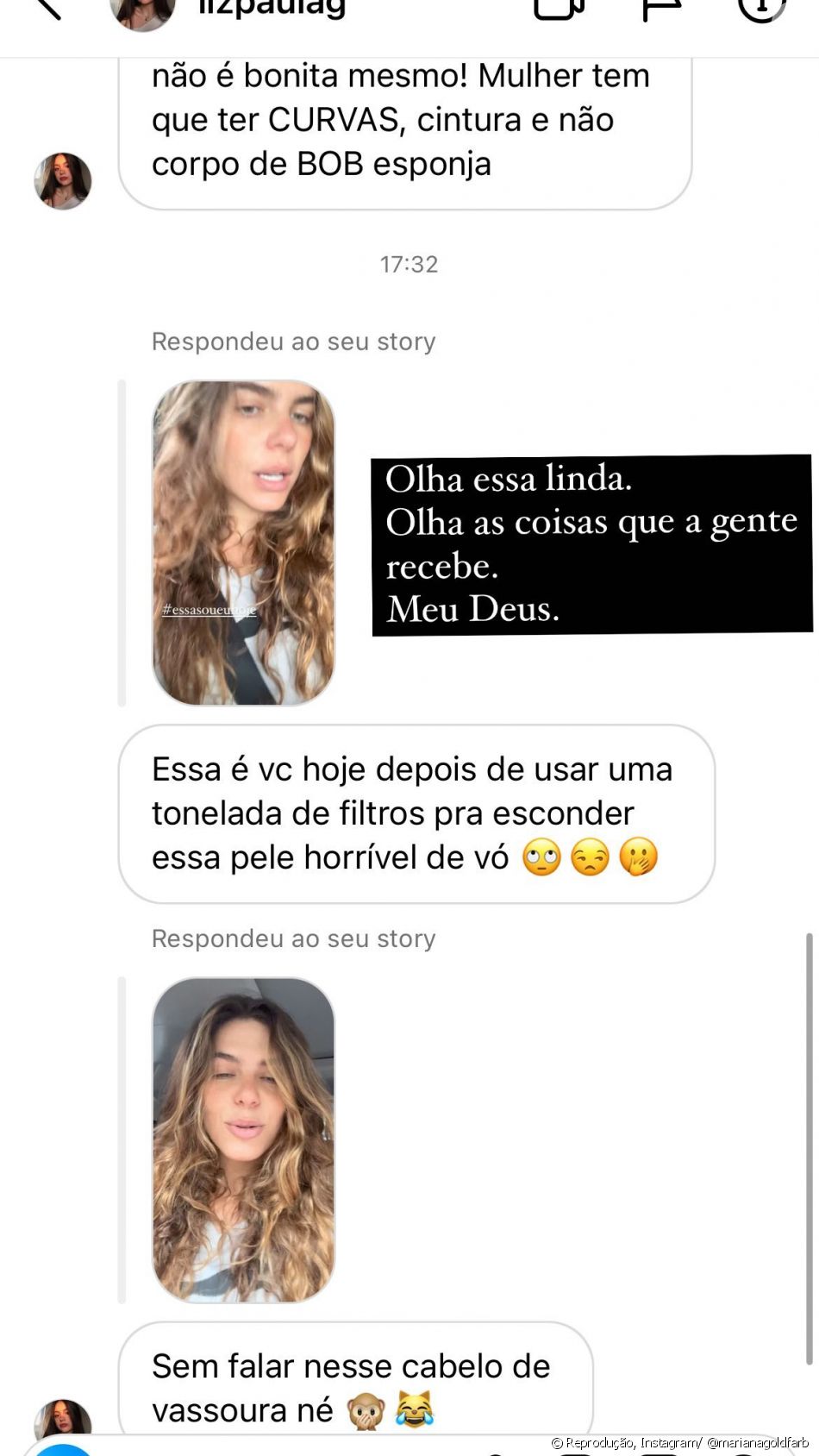Porém, alguns seguidores não gostaram da publicação de Mariana Golsfarb e xingaram a modelo