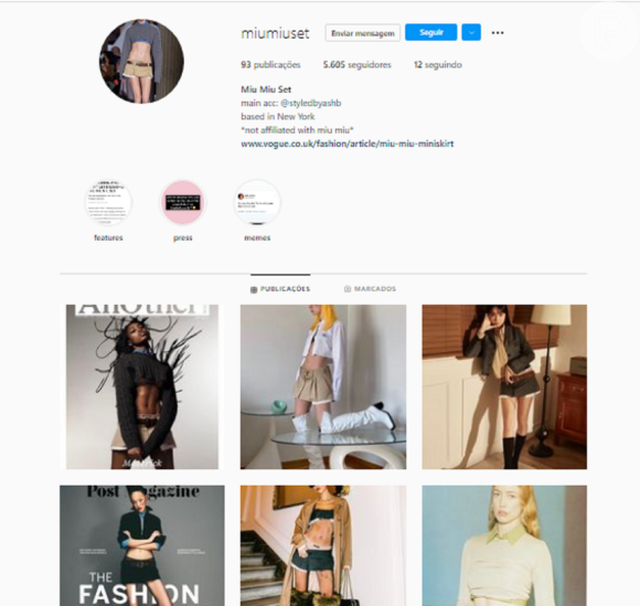 A saia de cintura baixa da Miu Miu ganhou um Instagram próprio