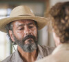 Na novela 'Pantanal', Jove (Jesuíta Barbosa) e o pai, José Leôncio (Marcos Palmeira), têm briga