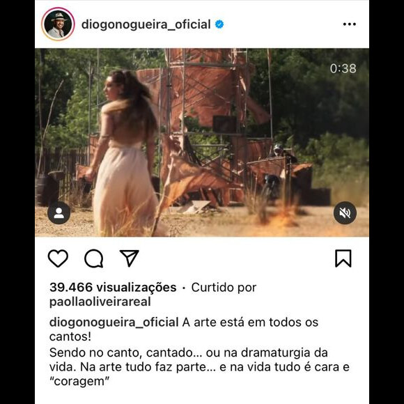 Diogo Nogueira sobre nova novela de Paolla Oliveira: 'A arte está em todos os cantos! Sendo no canto, cantado... Ou na dramaturgia da vida'