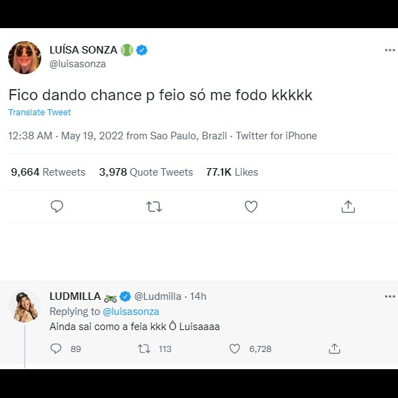 Ludmilla brincou que foi classificada como feia