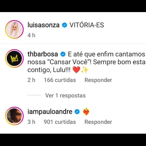 Paulo André também mandou um coração em chamas para Luisa Sonza