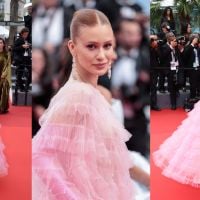 Rosa, transparência e salto plataforma de 15,5 cm: Marina Ruy Barbosa usa look romântico de luxo em Cannes