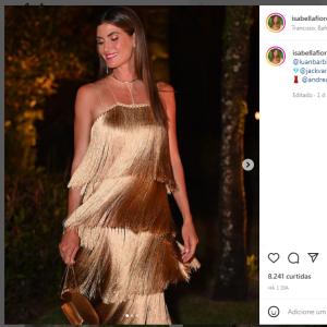 Isabella Fiorentino abusou do dourado em um look assinado por Andrea Almeida