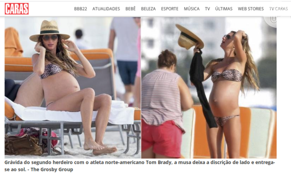 Gisele Bündchen exibia orgulhosa o barrigão de gravidez nos Estados Unidos, em 2012