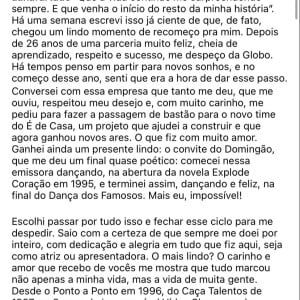 Ana Furtado fez um longo texto sobre sua despedida da Globo