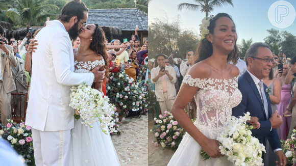 Casamento na praia de Lais Ribeiro e Joakim Noah: veja fotos do vestido da noiva