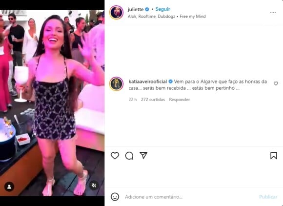 Em uma publicação de Juliette, a cantora recebeu um convite de Katia Aveiro