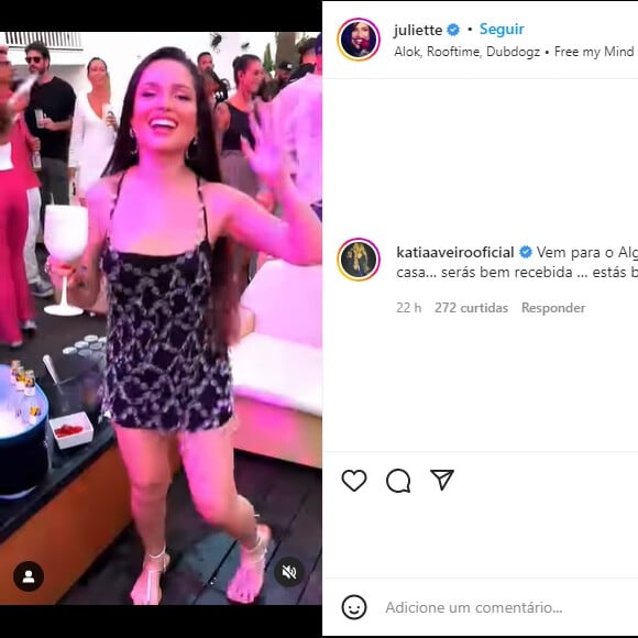 Em uma publicação de Juliette, a cantora recebeu um convite de Katia Aveiro