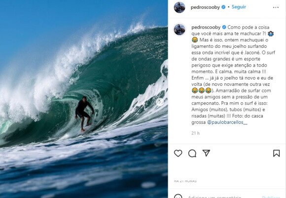 Pedro Scooby rompeu o ligamento do joelho enquanto estava surfando