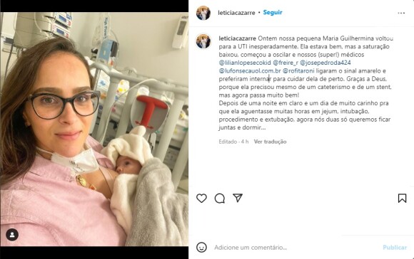 Leticia Cazarré usou as redes sociais para informar que a filha precisou ser internada novamente