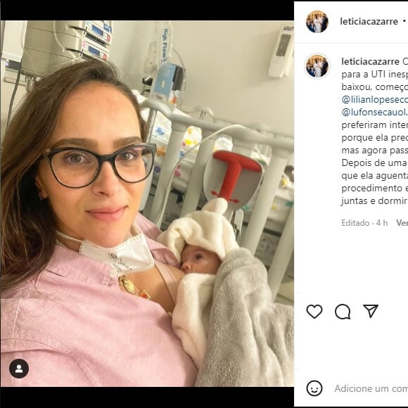 Leticia Cazarré usou as redes sociais para informar que a filha precisou ser internada novamente