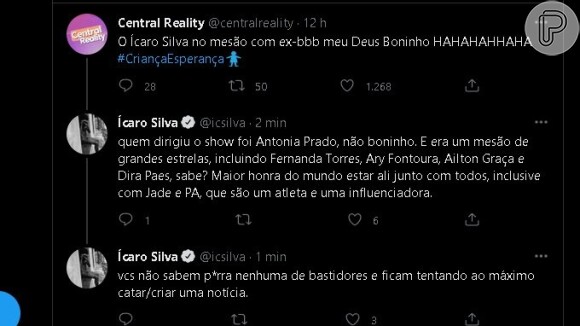 Ícaro Silva rebate comentários sobre sentar ao lado de ex-BBBs