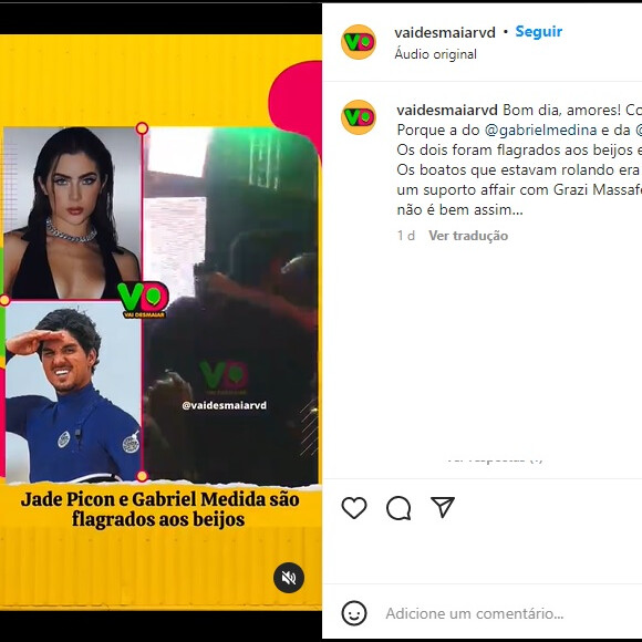 Frase foi publicada após beijo de Jade Picon e Gabriel Medina