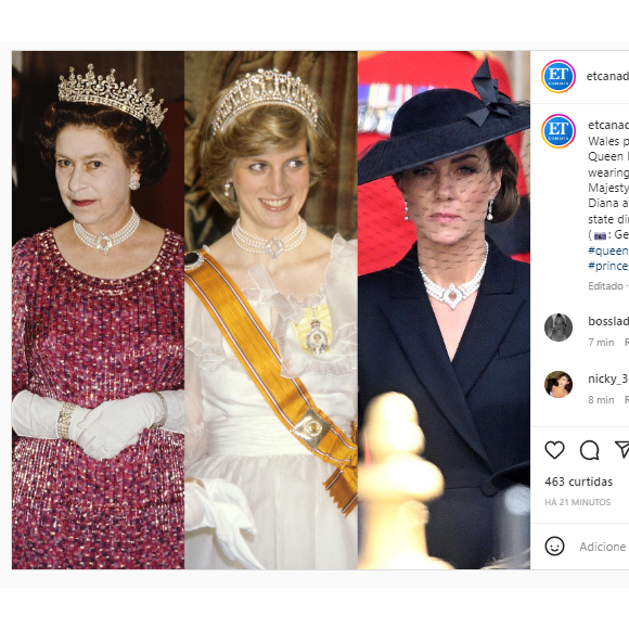 Kate Middleton escolheu um cordão de pérolas que havia sido usado por Rainha Elizabeth II e também Princesa Diana