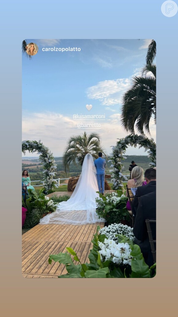 Vestido de noiva de Luísa Marconi tinha um véu no estilo catedral