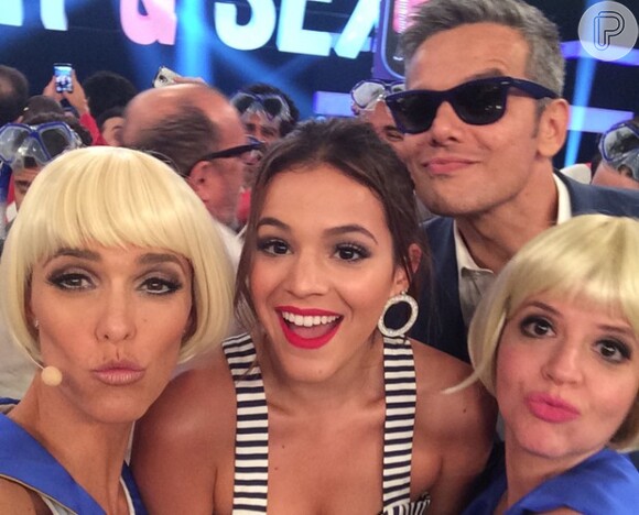 Bruna interagiu muito bem com o elenco do programa. Ela chegou a fazer selfie com Fernanda Lima, Mariana Santos e Otaviano Costa
