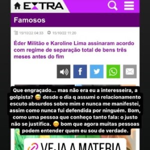 Karoline Lima se defendeu das críticas recebidas na web