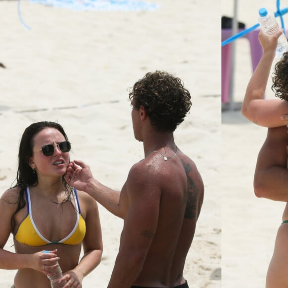 Larissa Manoela ganhou carinho do namorado, André Luiz Frambach, em dia de praia