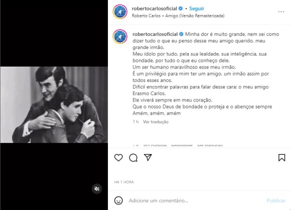 Roberto Carlos fez um post emocionante a Erasmo Carlos