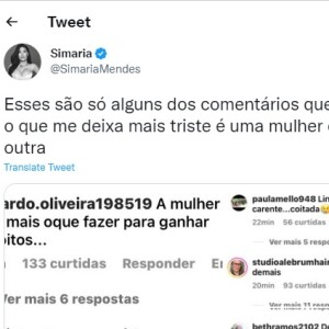 Simaria mostrou algumas críticas recebidas nas redes sociais