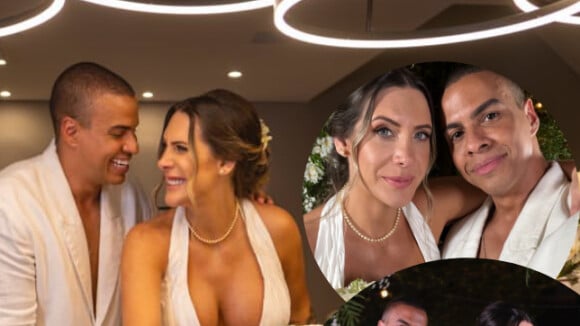 Mini wedding em casa! Thiago Oliveira, do 'É de Casa', e Bruna Matuti se emocionam em casamento íntimo