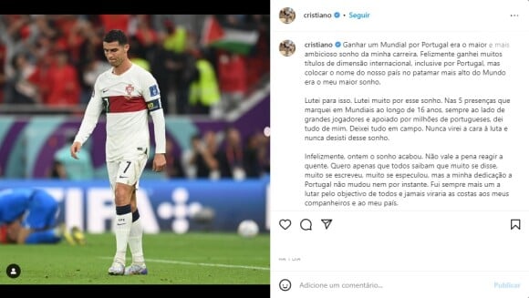 Cristiano Ronaldo lamentou a derrota de Portugal na Copa do Mundo 2022