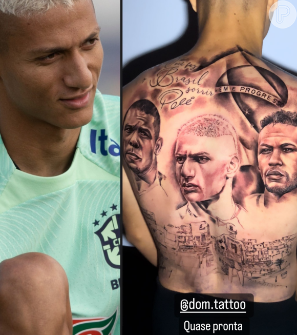 Richarlison tatuou o próprio rosto e os de Neymar e Ronaldo Fenômeno, mas web não achou parecido: 'Mirou no Neymar, acertou no José Loreto'