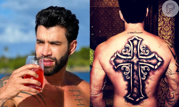 Tatuagem de Gusttavo Lima, uma cruz enorme nas costas, foi alvo de críticas recentemente; cantor apagou publicação nas redes