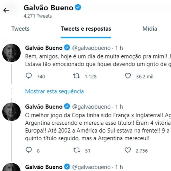 Galvão Bueno comentou a vitória da Argentina em sua despedida das Copas