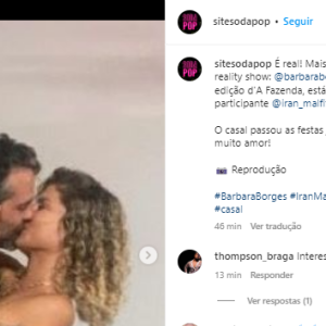 Foto de Bárbara Borges e Iran Malfitano aos beijos animou internautas