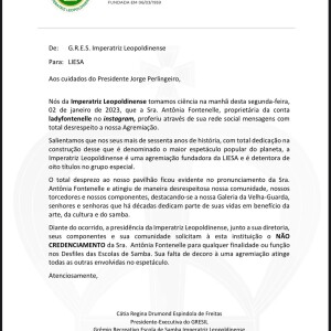 Carta aberta postada pela Imperatriz Leopoldinense