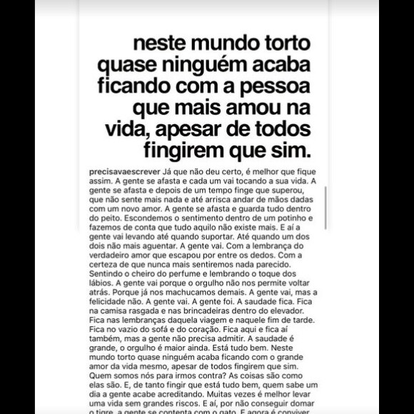 José Loreto publicou um texto sobre não estar com o amor de sua vida