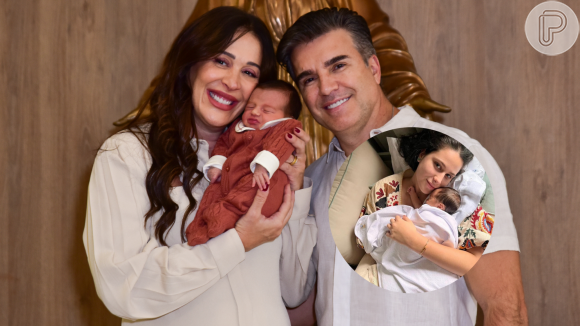 Filha de Claudia Raia, Sophia surgiu com o irmão recém-nascido no colo