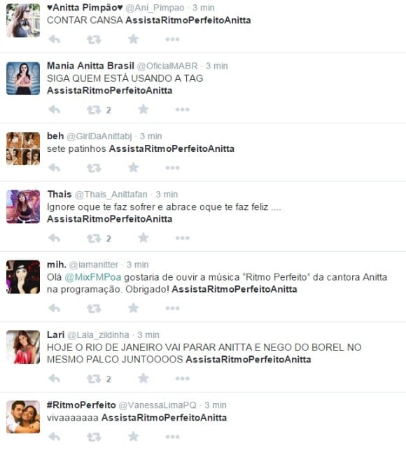 No Twitter, muitos fãs aderiram ao movimento e compartilharam mensagens com o nome da cantora Anitta