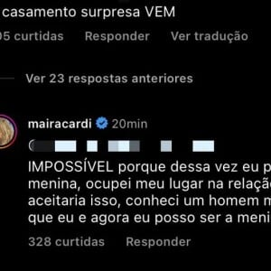 Maíra Cardi negou a informação e comentário foi visto como indireta a Arthur Aguiar