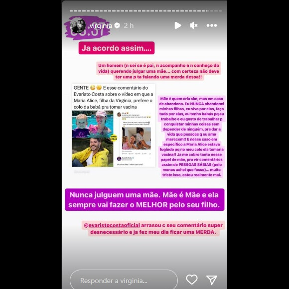Virgínia Fonseca brigou com Evaristo Costa após um comentário do jornalista sobre a criação das filhas da influenciadora