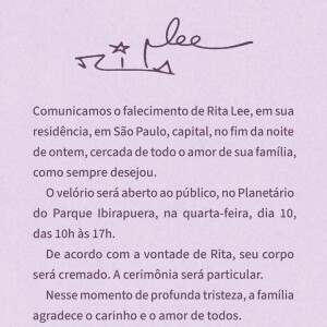 Rita Lee morreu em casa, em São Paulo, na noite de 8 de março de 2023