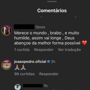 Ex-namorado, o jogador de futebol João Pedro também parabenizou MC Daniel