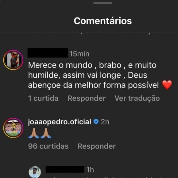 Ex-namorado, o jogador de futebol João Pedro também parabenizou MC Daniel