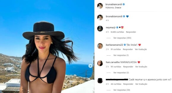 Neymar usou emojis apaixonados para comentar a foto de Bruna Biancardi na Grécia