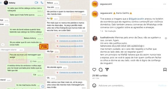 Prints da susposta conversa entre Antony e Gabi.