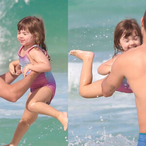 Rafa Vitti e a filha, Clara Maria, foram à praia neste sábado, 24 de junho de 2023