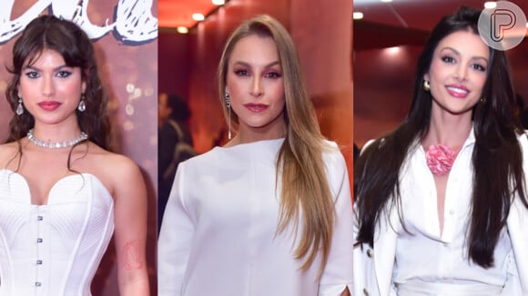 Carla Diaz, Giovanna Grigio e Anaju Dorigon combinaram look all white em pré-estreia do filme 'Perdida' em 4 de julho de 2023